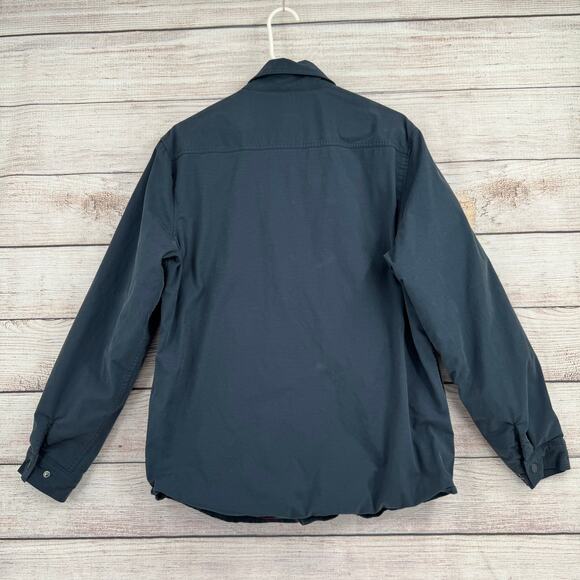 Eddie Bauer Flannel Lined Snap Down Jacket Mens Medium Navy Blue - Picture 2 of 16